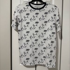 Free Planet White Flamingo & Palm Tree Print Men's T-Shirt Shirt (Size M)